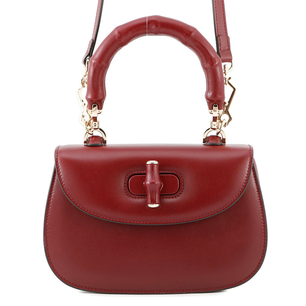 GUCCI Bamboo 1947 Top Handle Bag Rosso Ancora Red827815 Leather Size Small