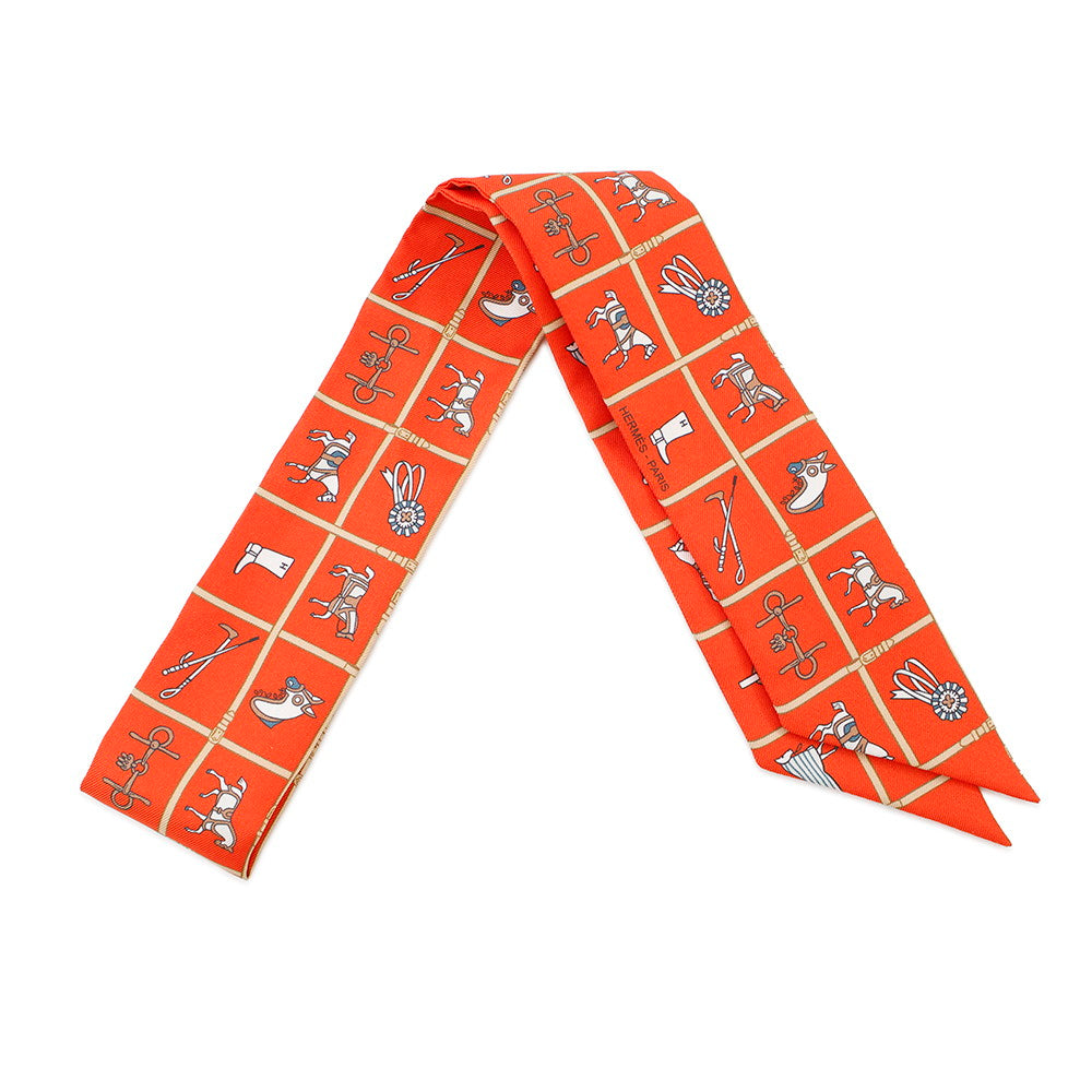 HERMES Twilly Couvertures et Tenues de jour Vermillon /Beige/White Silk100%