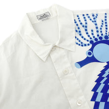 将图像加载到图库查看器中，HERMES Seahorse Print Short Sleeve Shirt Size 41 White/Blue Cotton100%
