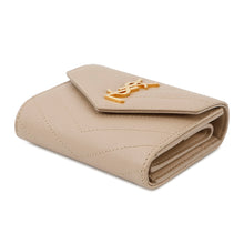 将图像加载到图库查看器中，SAINT LAURENT PARIS Cassandra Matelasse Multifold Wallet Dark Beige692061 Leather
