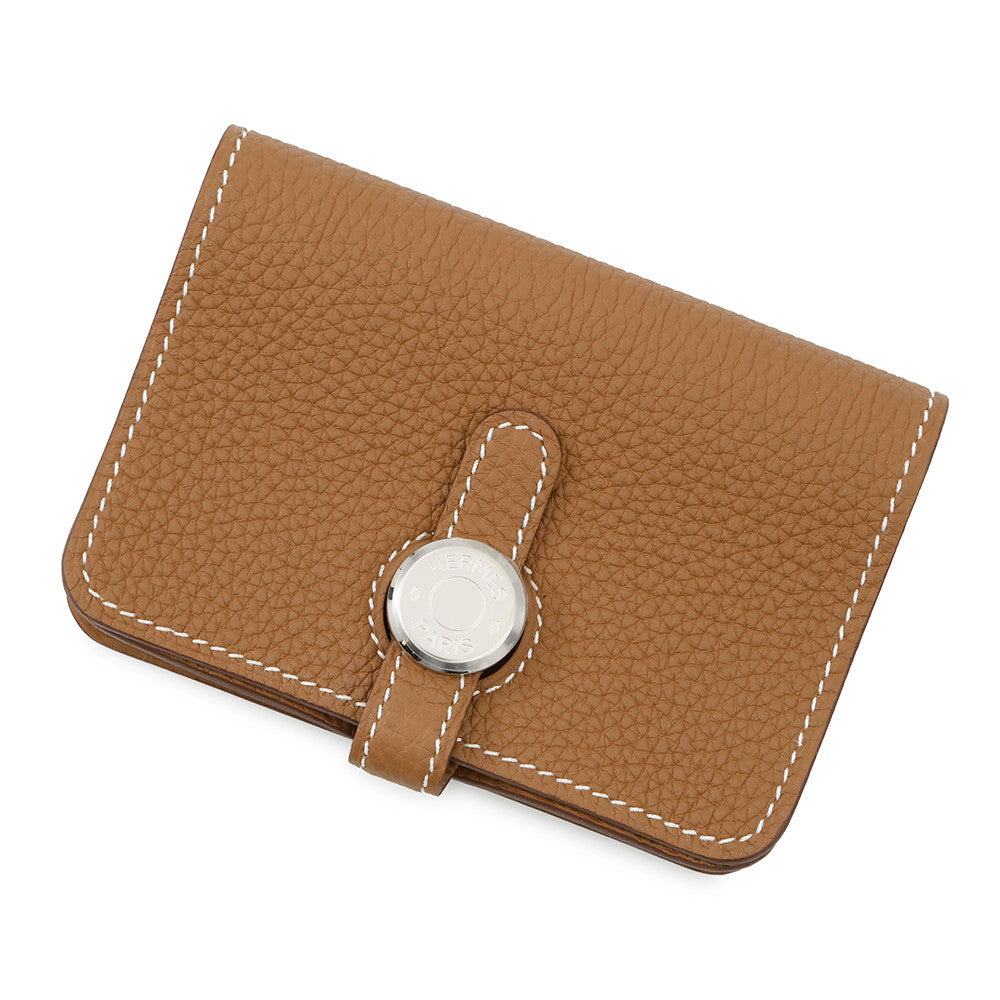 HERMES Dogon Card Case Gold Togo Leather