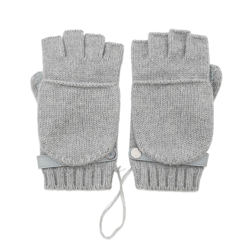 HERMES Baltimore 2WAY Knit Gloves Size M Gray Cashmere Leather
