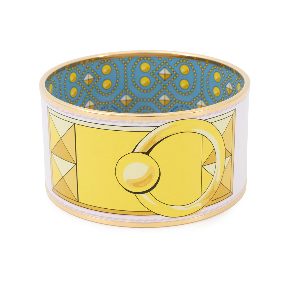 HERMES Email Bangle Size TGM Yellow/Light Blue/Gold Metal Cloisonne