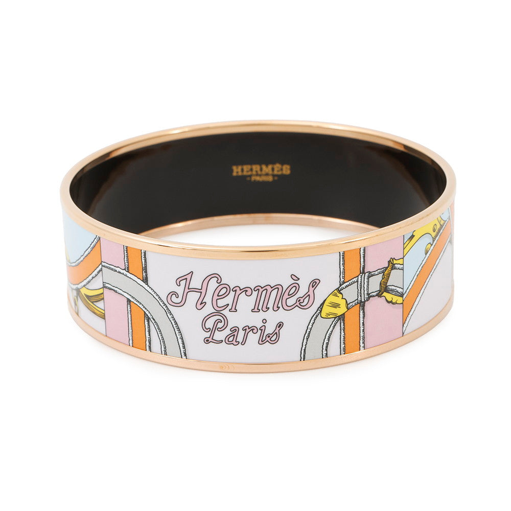 HERMES Email Bangle Size GM Pink/Orange/Gold Metal Cloisonne