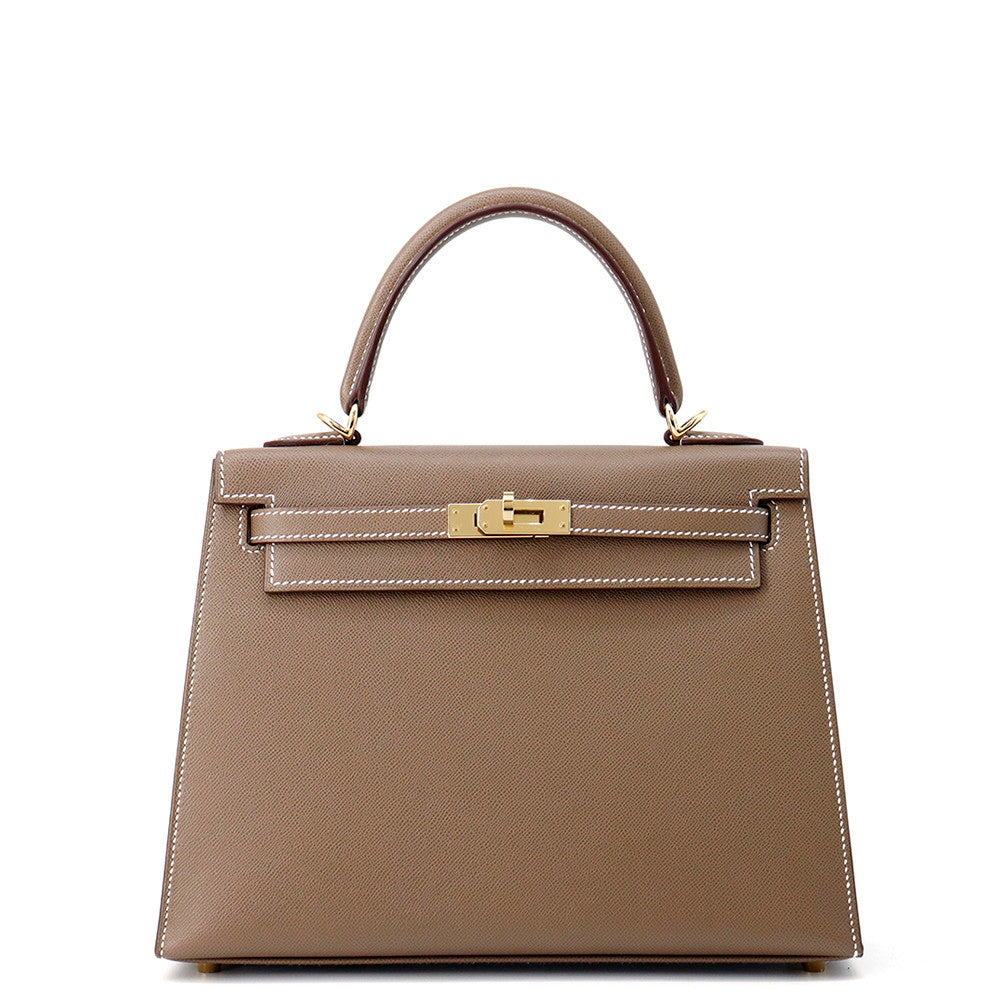HERMES Kelly Sellier Verso Etoupe/Bamboo Vomadam Size 25