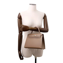 将图像加载到图库查看器中，HERMES Kelly Sellier Verso Etoupe/Bamboo Vomadam Size 25
