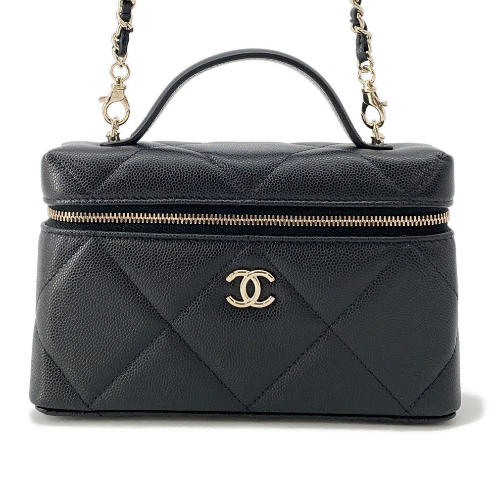 CHANEL CC Logo Vanity Case Black Caviar Leather