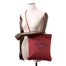 将图像加载到图库查看器中，HERMES Sack Aline Rouge H/Gold Toile Chevrons Barenia Leather Size MM
