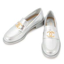Load image into Gallery viewer, CHANEL CC logo loafers SilverG45663 Leather Size 37C
