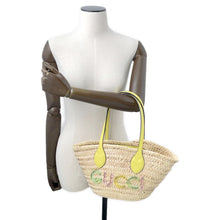 将图像加载到图库查看器中，GUCCI Logo Basket Bag Yellow/Natural782381 Straw Leather
