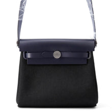 将图像加载到图库查看器中，HERMES Herbag zip Blue Indigo/Black Vache Hunter Leather Toile Military Size Mini
