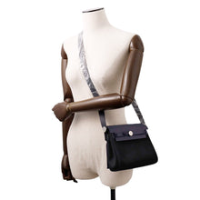 将图像加载到图库查看器中，HERMES Herbag zip Blue Indigo/Black Vache Hunter Leather Toile Military Size Mini
