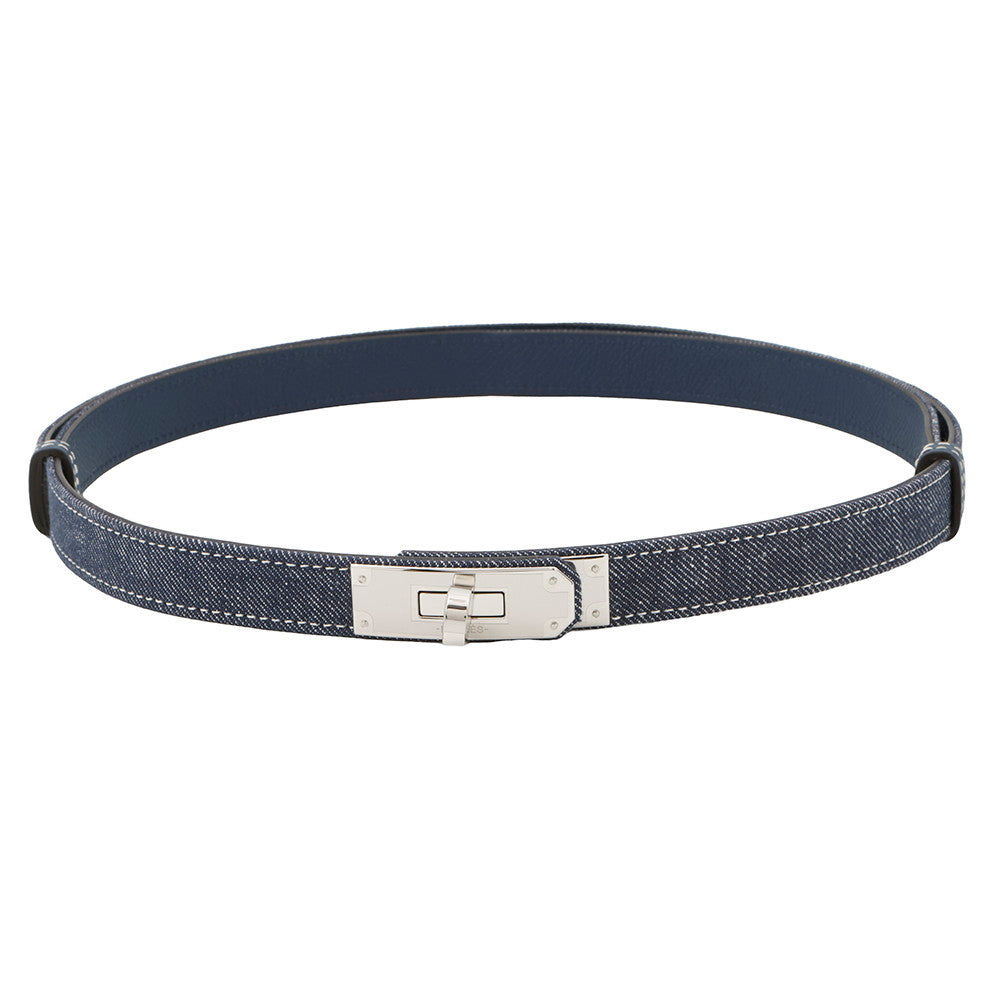 HERMES Belt Kelly Jean 18 Blue Indigo/White/Blue Navy Denim Epsom