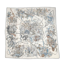 将图像加载到图库查看器中，HERMES The World of HERMES LE MONDE D&#39;HERMES Size 140 Blanc/Ardoise/Etoupe Cashmere70% Silk30%
