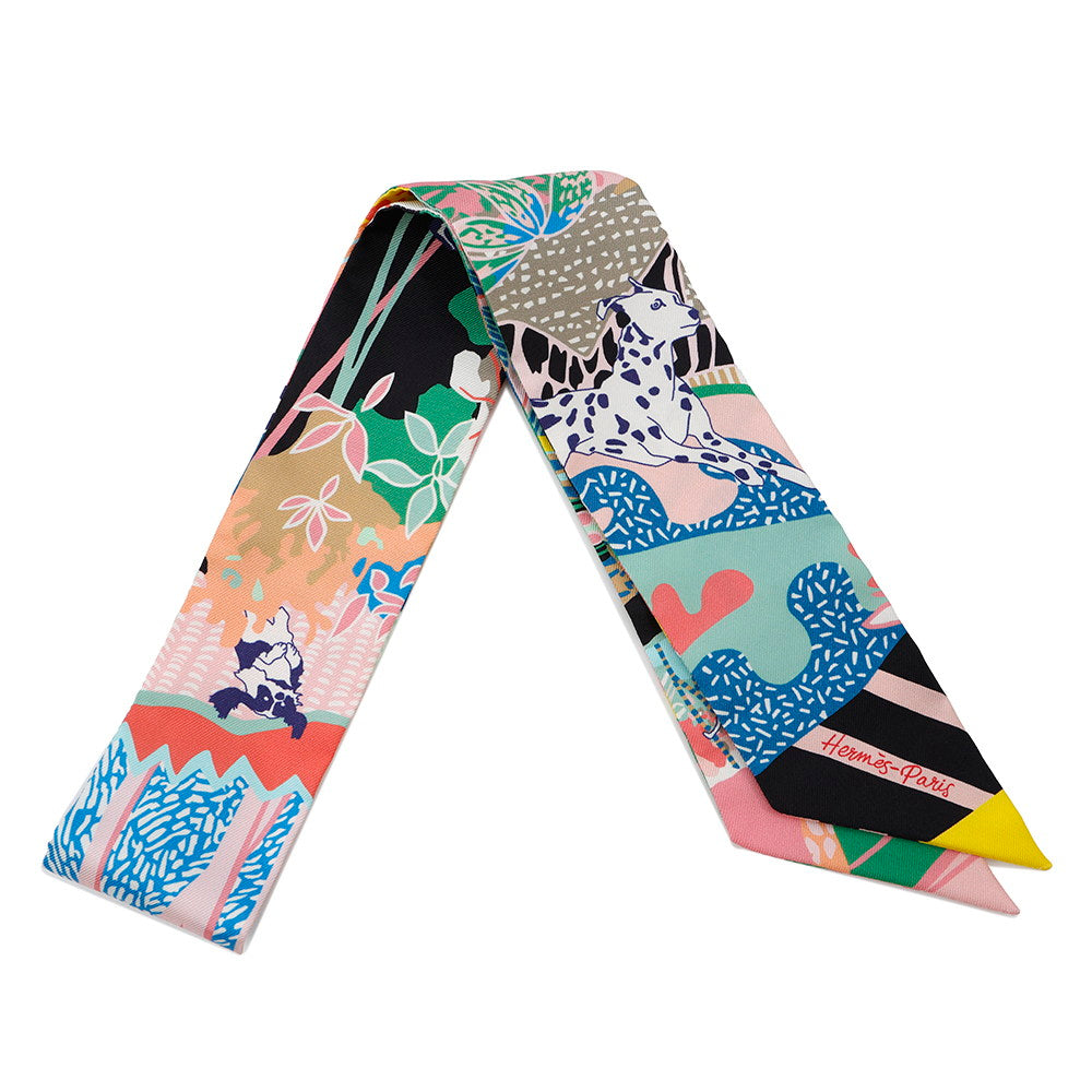 HERMES Twilly Freely EN LIBERTE Jaune Viff/Blue/Rouge Silk100%
