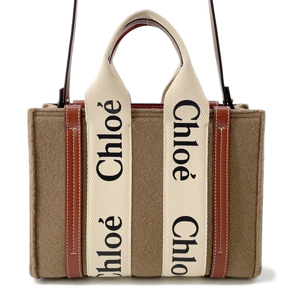 Chloe Woody 2WAY Tote Bag BrownCHC22SS397G64001 Felt Leather Size Small