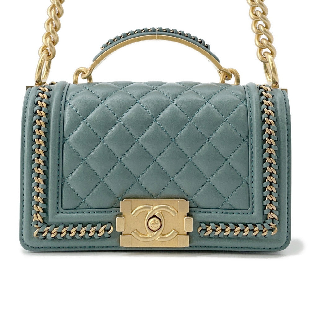 CHANEL Boy Chanel Blue GreenA94805 Lambskin Size 20