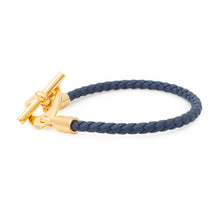 将图像加载到图库查看器中，HERMES Etrier Bracelet Navy Swift Leather Metal
