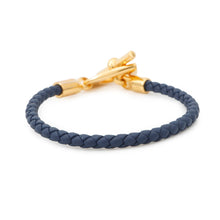 将图像加载到图库查看器中，HERMES Etrier Bracelet Navy Swift Leather Metal
