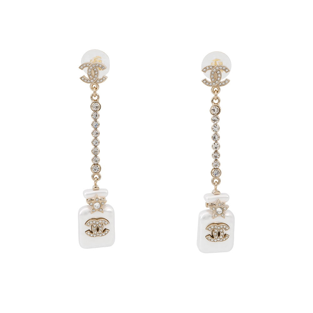 CHANEL Perfume Bottle Swing Earrings Metal Rhinestone