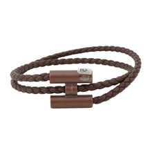 将图像加载到图库查看器中，HERMES Tourni Tresse Bracelet Thor Brown Swift Leather Metal
