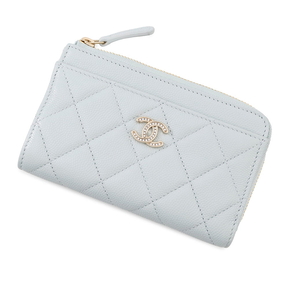 CHANEL Matelasse CC Logo Fragment Case Baby BlueAP4822 Caviar Leather/Rhinestone