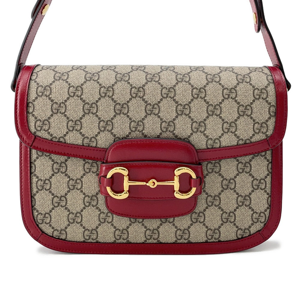 GUCCI 1955 Horsebit GG Supreme Shoulder Bag Beige/Red602204 GG Supreme Leather