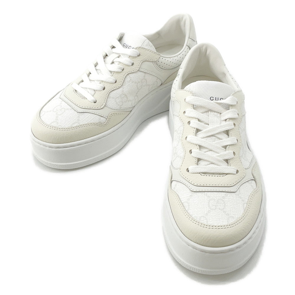 GUCCI Interlocking G GG Supreme Sneakers White/Ivory700775 PVC Leather Size 34.5