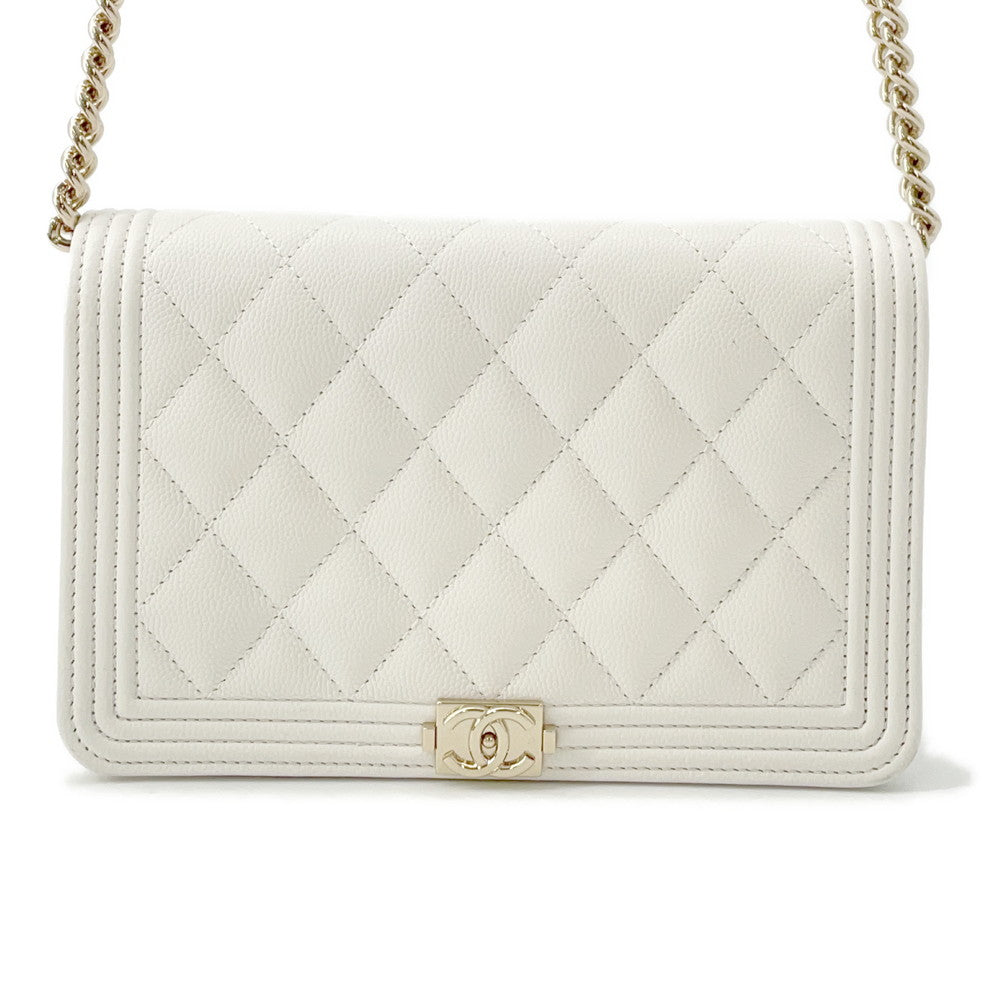 CHANEL Boy Chanel Chain Wallet WhiteAP1117 Caviar Leather