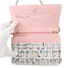 Load image into Gallery viewer, CHANEL Matelasse Tweed Chain Wallet White/Pink/BlueA33814 Tweed

