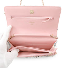 Load image into Gallery viewer, CHANEL Matelasse Tweed Chain Wallet White/Pink/BlueA33814 Tweed

