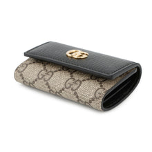 将图像加载到图库查看器中，GUCCI Double G Bicolor 6-Key Case Black/Beige456118 GG Supreme Leather
