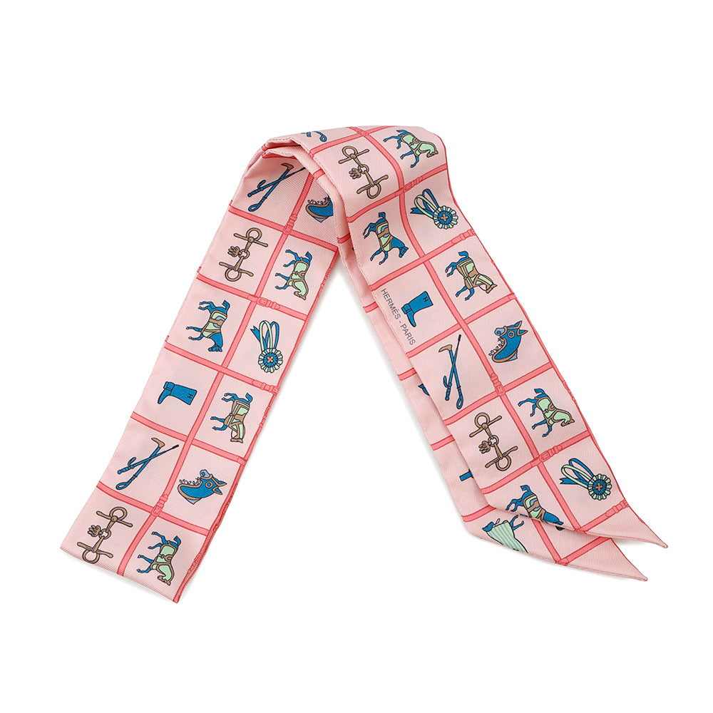 HERMES Twilly Horsewear Couvertures et Tenues Rose/Blue/VertH061356S Silk100%