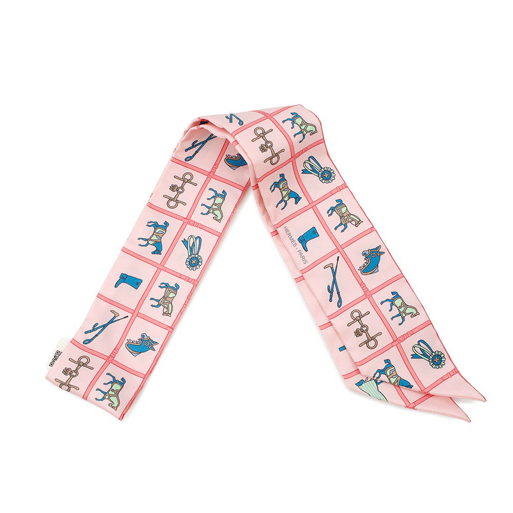 HERMES Twilly Horsewear Couvertures et Tenues Rose/Blue/VertH061356S Silk100%