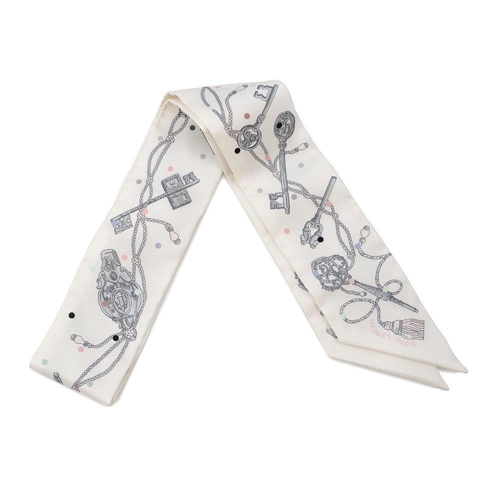 HERMES Twilly 《Recreapore》 Blanc/GrisH063871S Silk100%