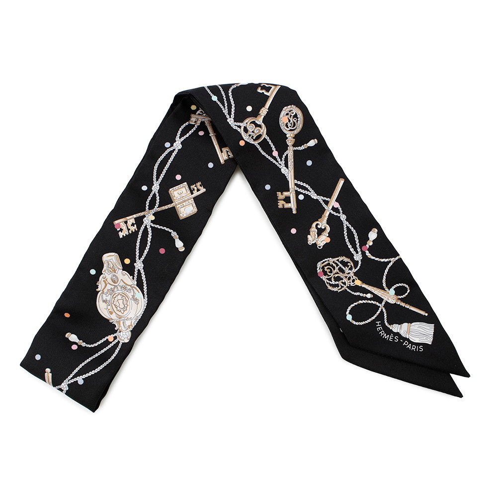 HERMES Twilly 《Recreapore》 Noir/BeigeH063871S Silk100%