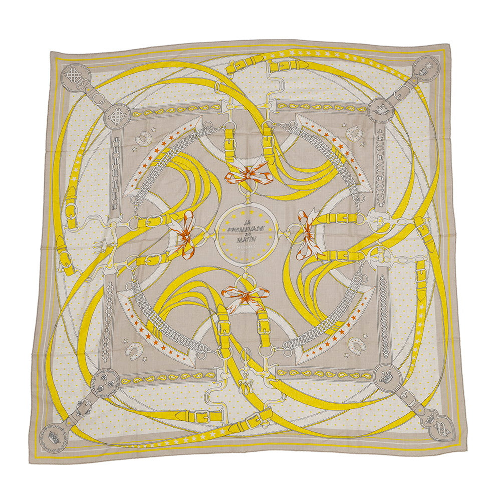 HERMES Scarf Carre 140 Giant Square Morning walk La Promenade du Matin Size 140 Natural/Beige/Jaune Cashmere 70% Silk 30%