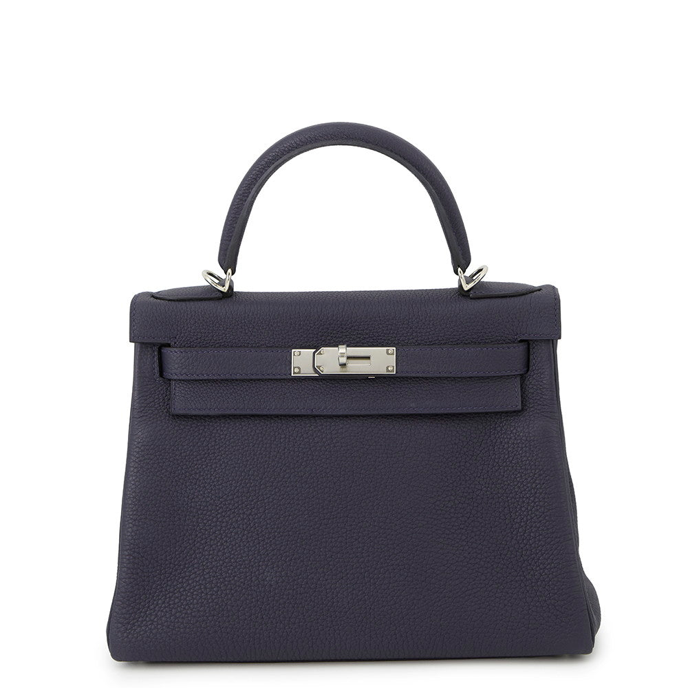 HERMES Kelly Retourne Blue Nuit Togo Leather Size 28