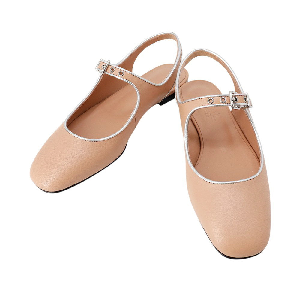 HERMES Ballet Flats Cleo Beige Perlino / Gris Argent Leather Size 35