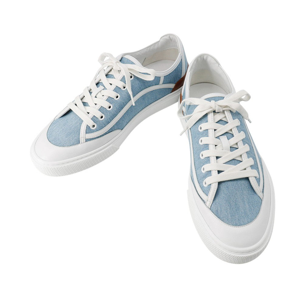 HERMES Get sneakers White/Blue Toile H Maxi Calf Leather Size 43