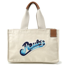 将图像加载到图库查看器中，LOEWE Paula Ibiza Tote Bag Ivory/Blue Canvas Leather
