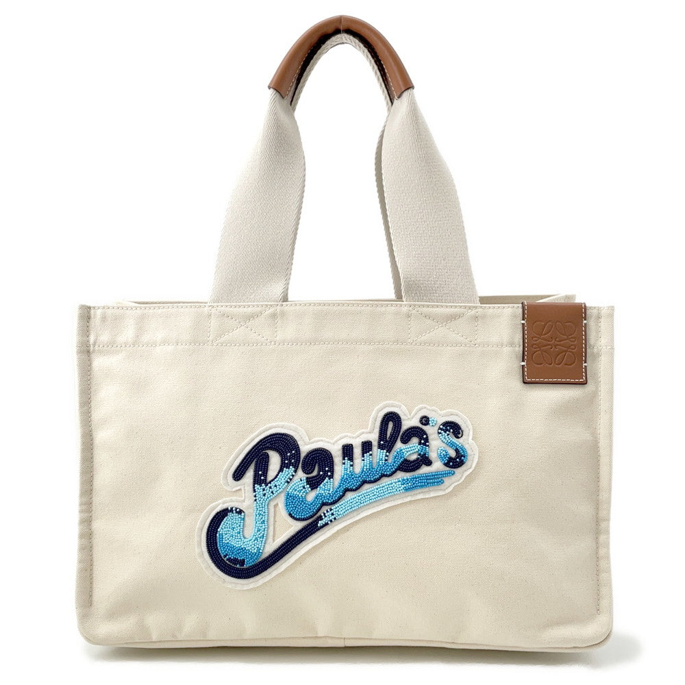 LOEWE Paula Ibiza Tote Bag Ivory/Blue Canvas Leather