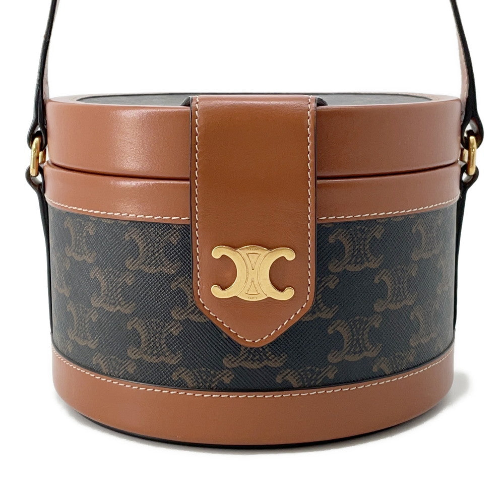 CELINE Triomphe Tambour Shoulder Bag Tan195192 PVC Leather Size Medium