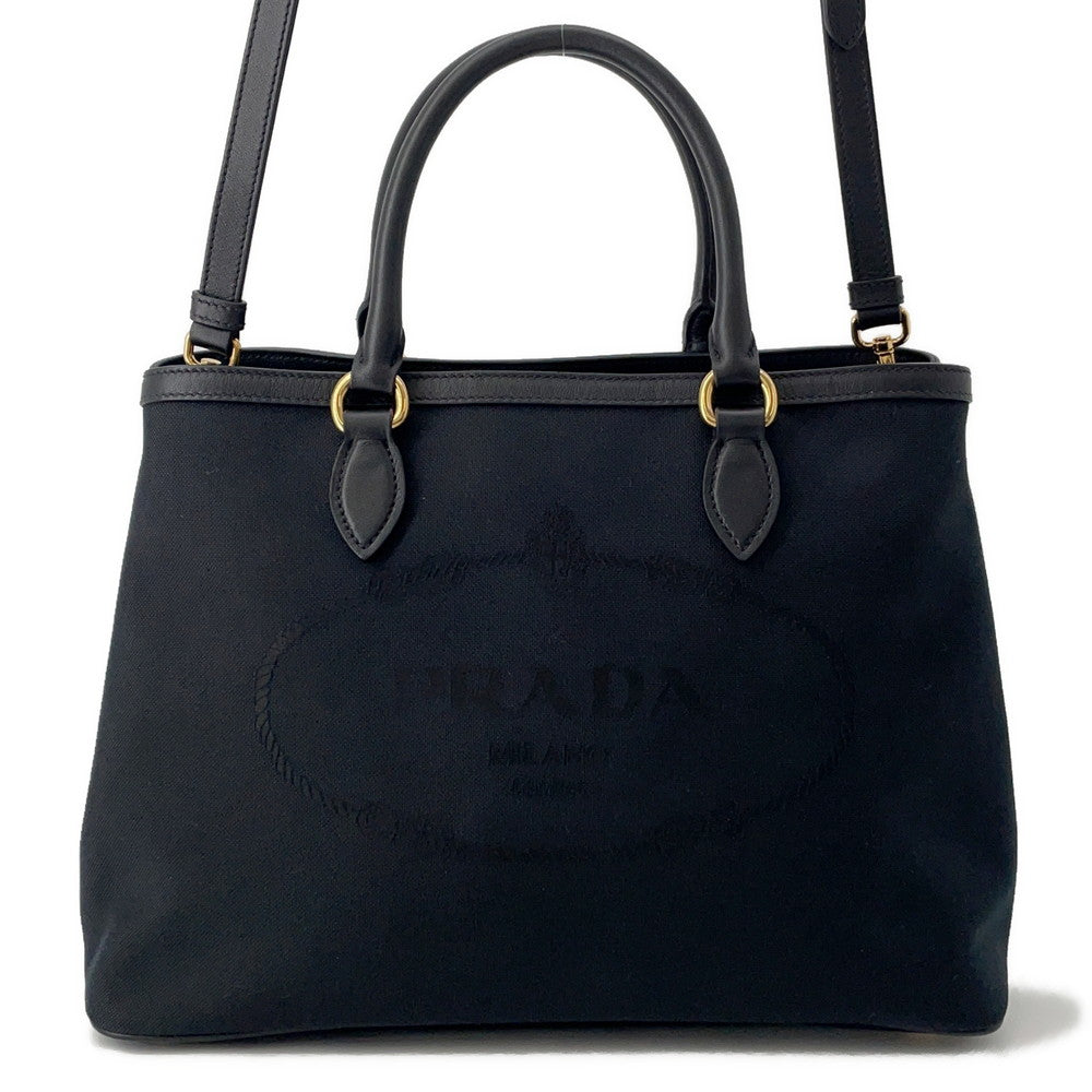 PRADA Jacquard 2WAY Handbag Black1BA579 Canvas Leather