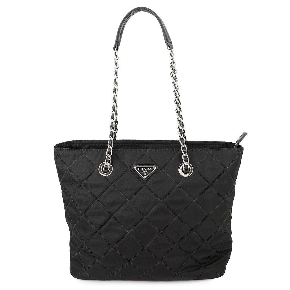 PRADA Quilted ChainTote Bag Black1BG017 Nylon