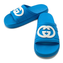 将图像加载到图库查看器中，GUCCI Interlocking G Slide Sandals Blue780296 Rubber Size 9
