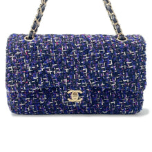 将图像加载到图库查看器中，CHANEL Matelasse Double Flap ChainShoulder Purple/BlackA01112 Tweed Size 25
