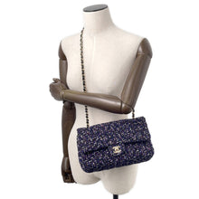Load image into Gallery viewer, CHANEL Matelasse Double Flap ChainShoulder Purple/BlackA01112 Tweed Size 25
