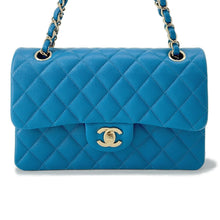 将图像加载到图库查看器中，CHANEL Matelasse Double Flap ChainShoulder BlueA01113 Caviar Leather Size 23
