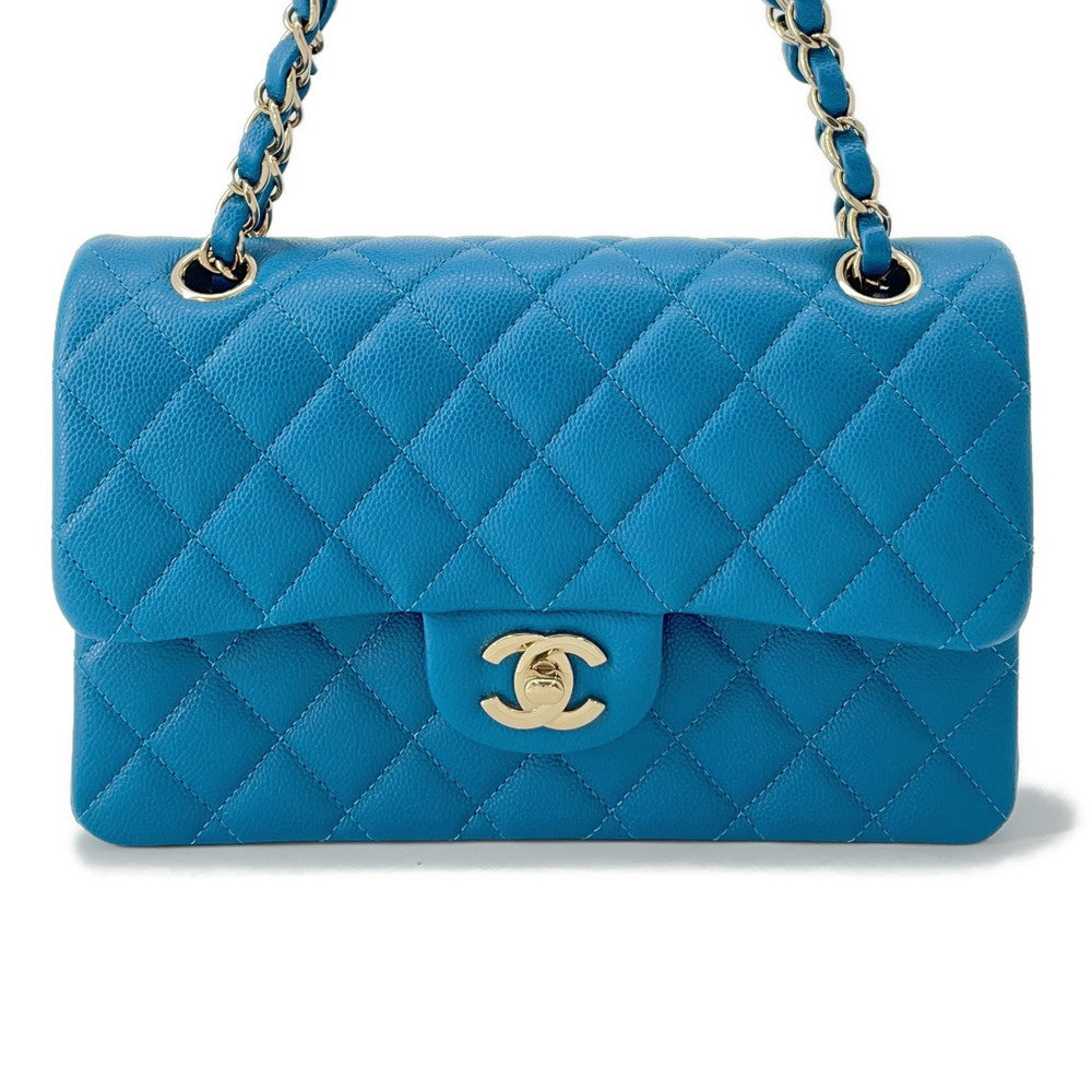 CHANEL Matelasse Double Flap ChainShoulder BlueA01113 Caviar Leather Size 23